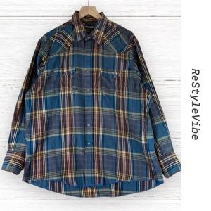 VINTAGE WRANGLER Men’s Size 18-35 Shirt Western Plaid Cowboy Cut Pearl Snap